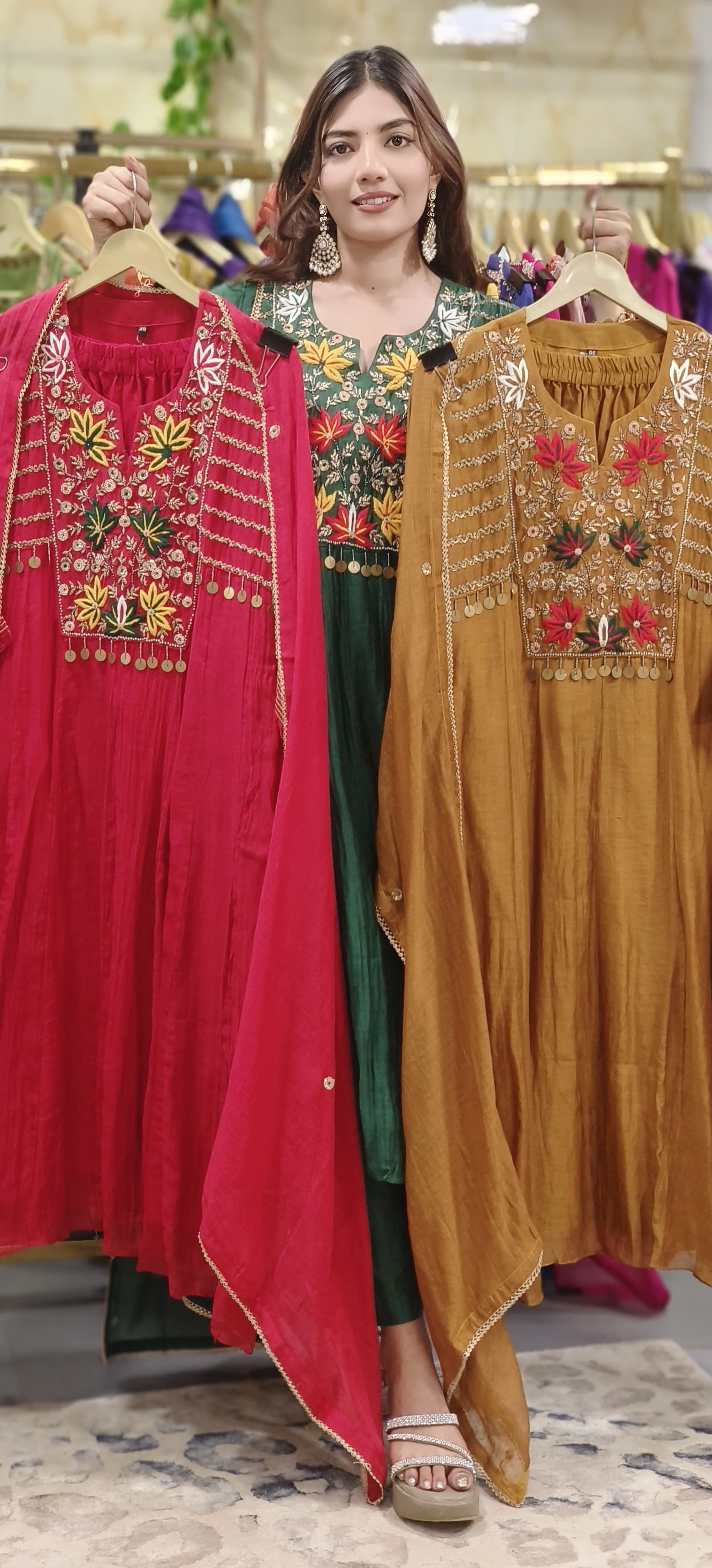 Zardosi Heavy Front Embroidery Work A-Line Suit Set With Dupatta