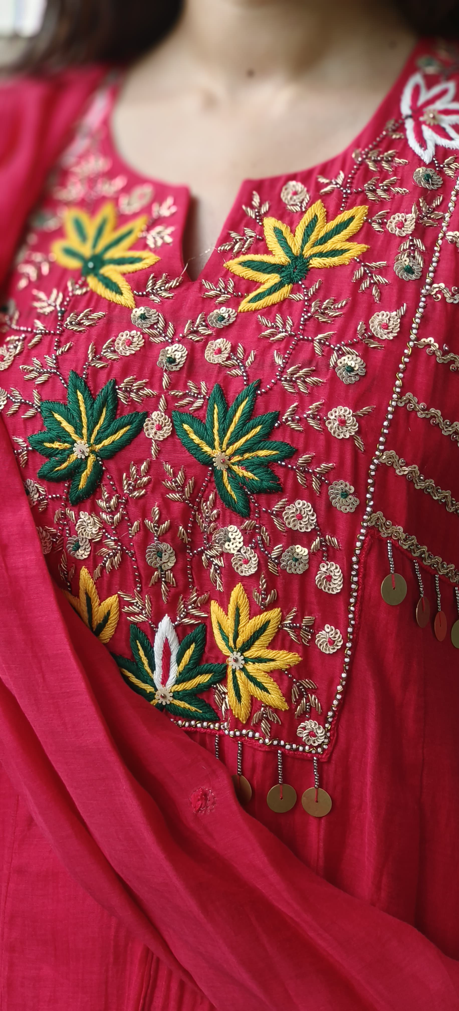 Zardosi Heavy Front Embroidery Work A-Line Suit Set With Dupatta