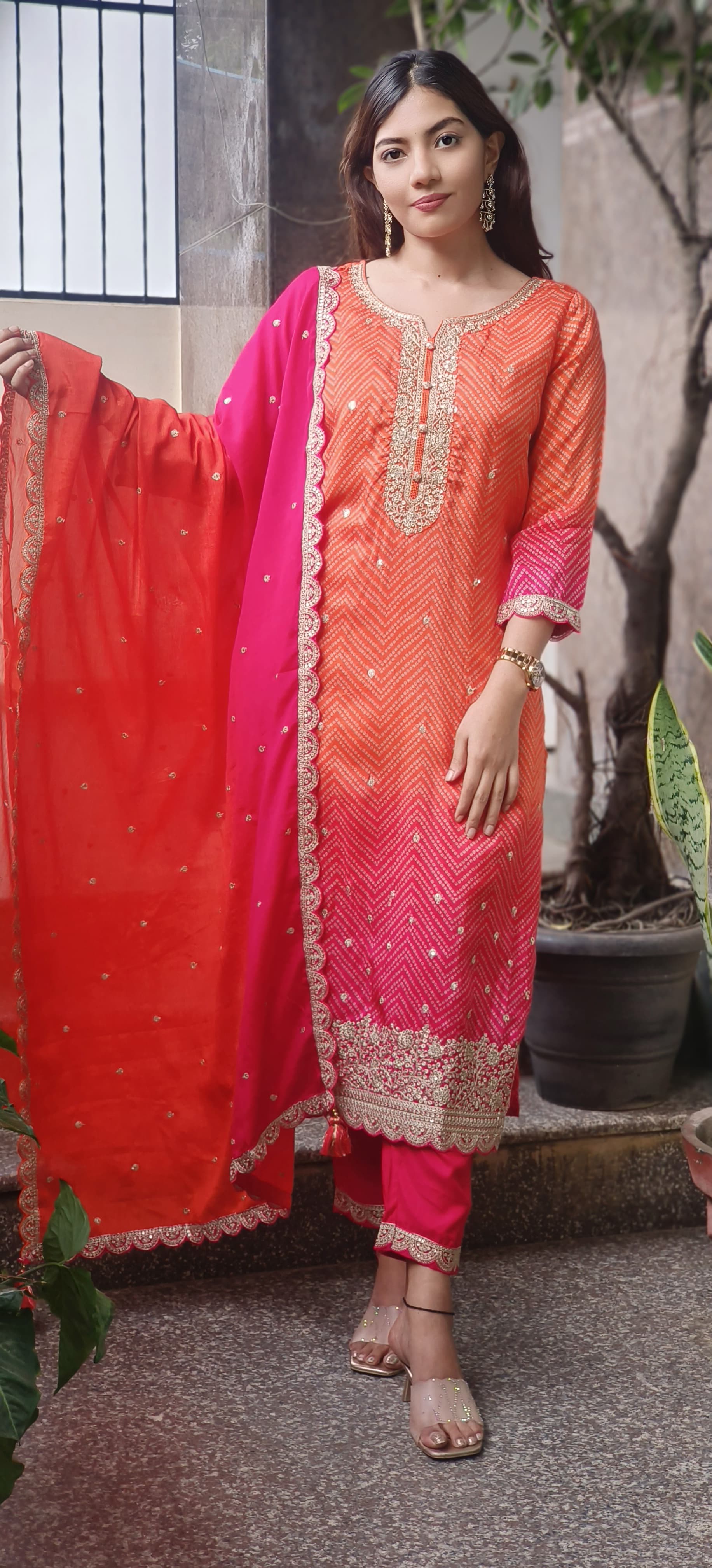 Shilpa Shetty Inspired Dual Color Blast Dola Silk Full Suit Set With Dupatta- 10525