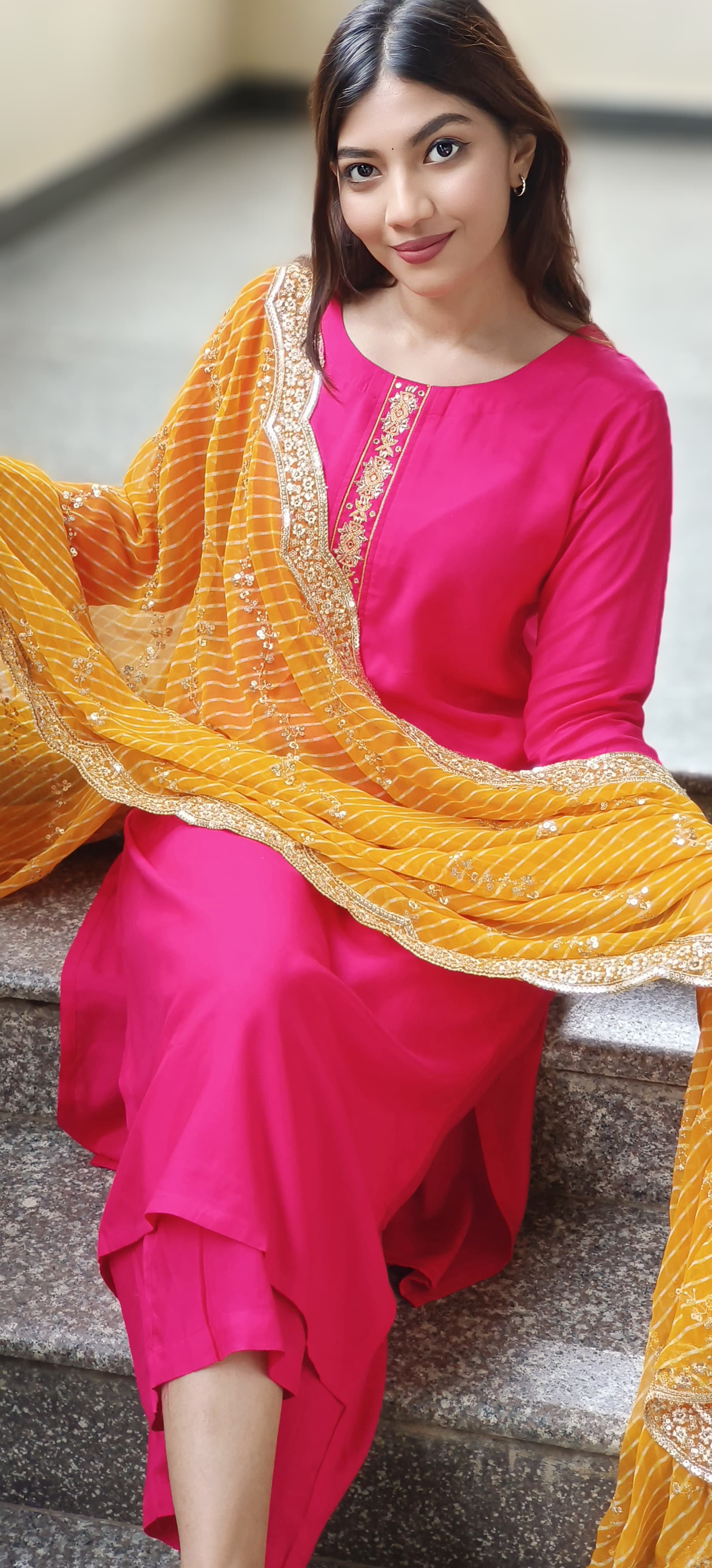 Leheriya Dupatta with Zari Embroidered Border & Sequin Detailing (Dupatta Only)