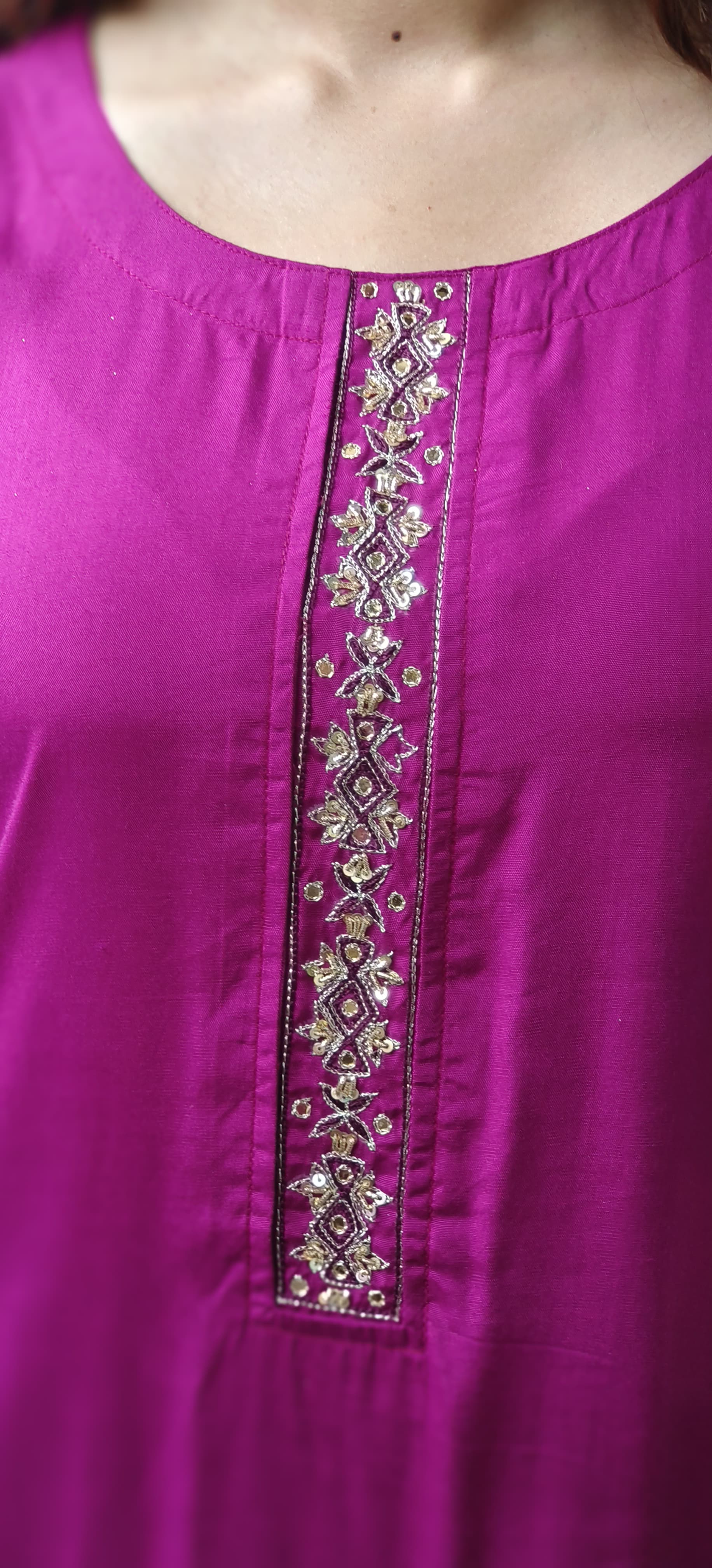 Minimal Embroidery Solid Straight Kurta Pant Set In Muslin Fabric(Lean Fit)