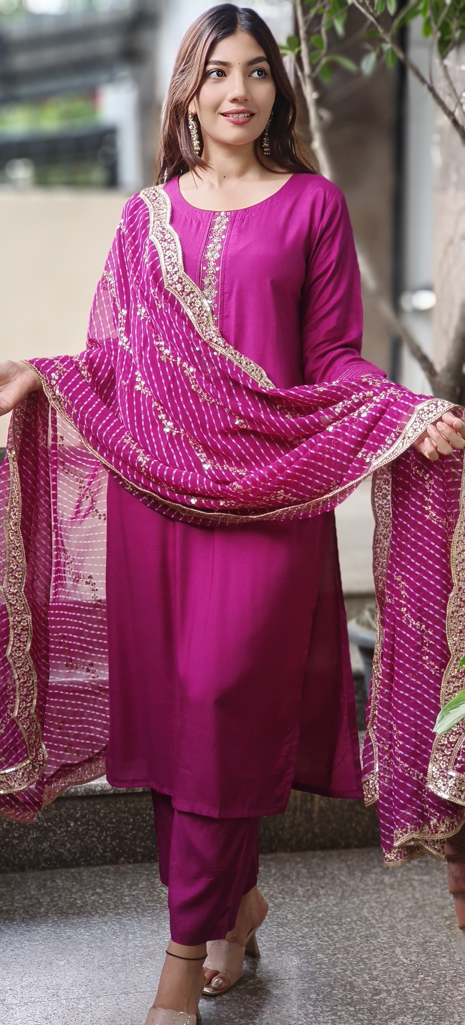 Leheriya Dupatta with Zari Embroidered Border & Sequin Detailing (Dupatta Only)