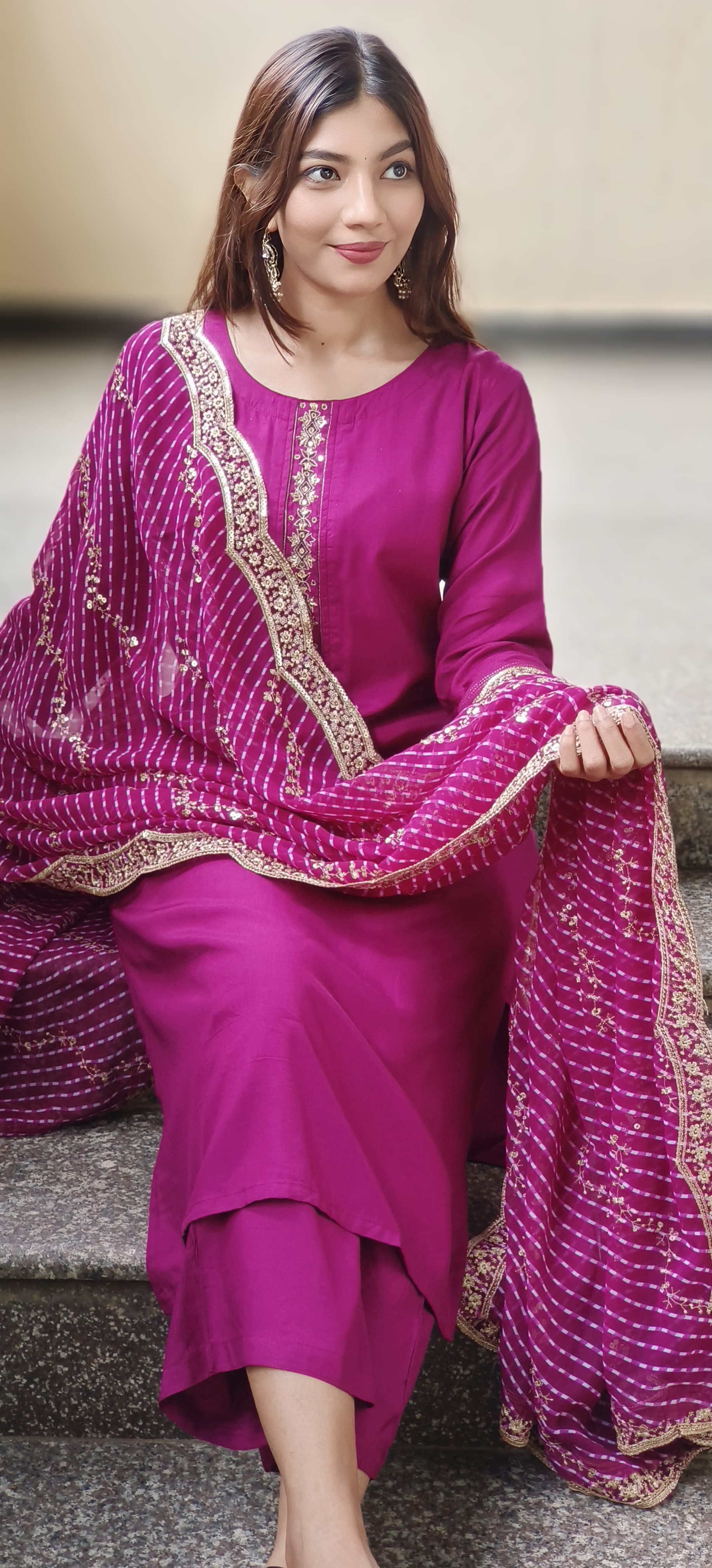 Leheriya Dupatta with Zari Embroidered Border & Sequin Detailing (Dupatta Only)