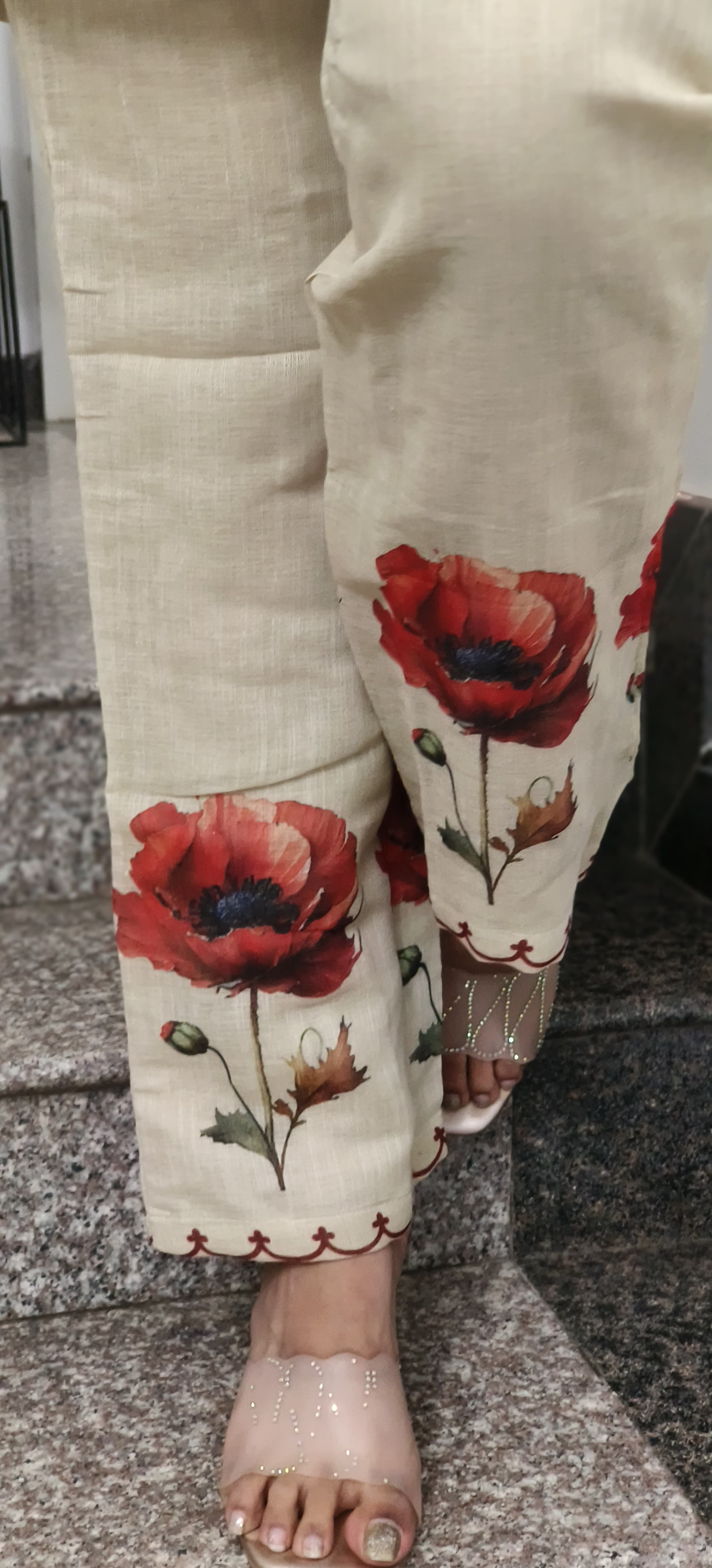 Jute Fabric Flower Print Look Co-Ord Set