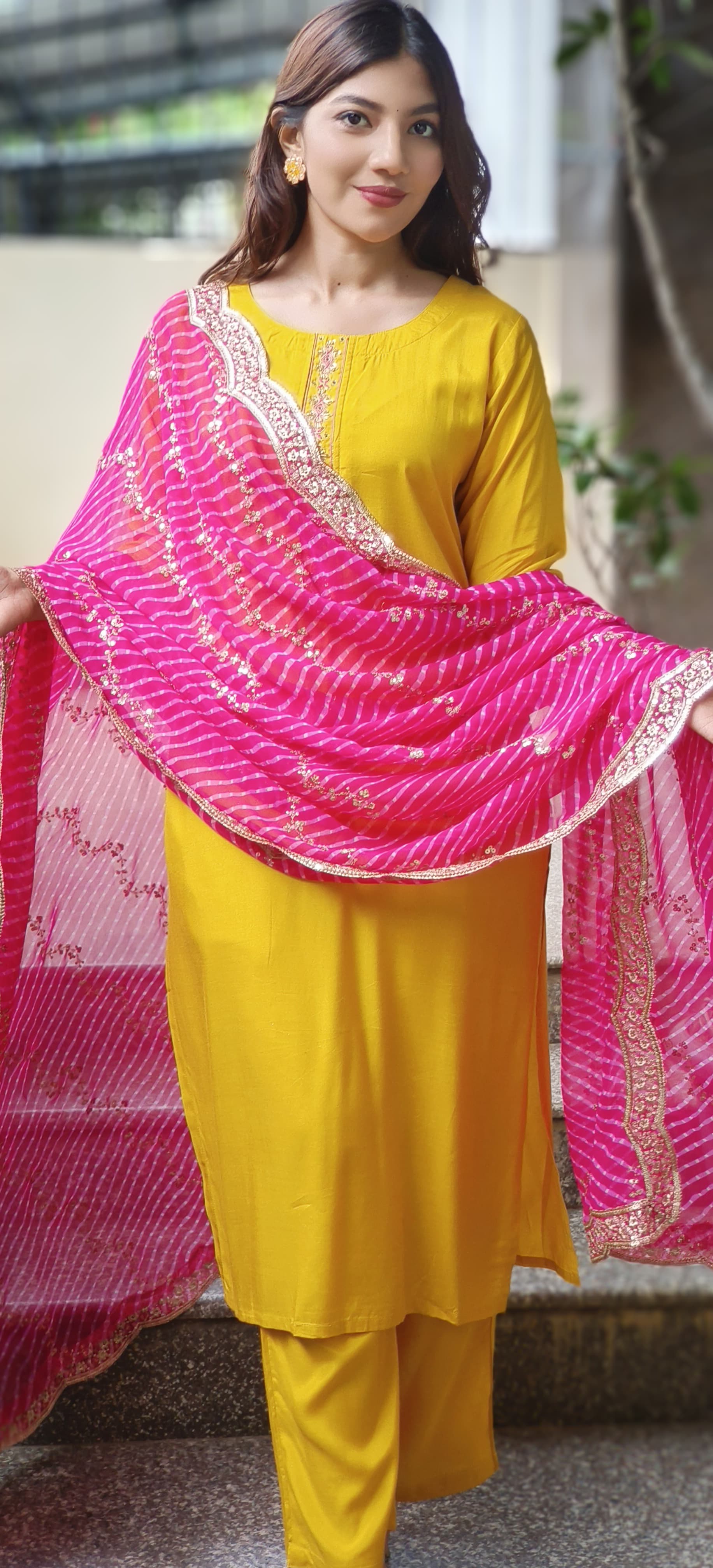 Leheriya Dupatta with Zari Embroidered Border & Sequin Detailing (Dupatta Only)