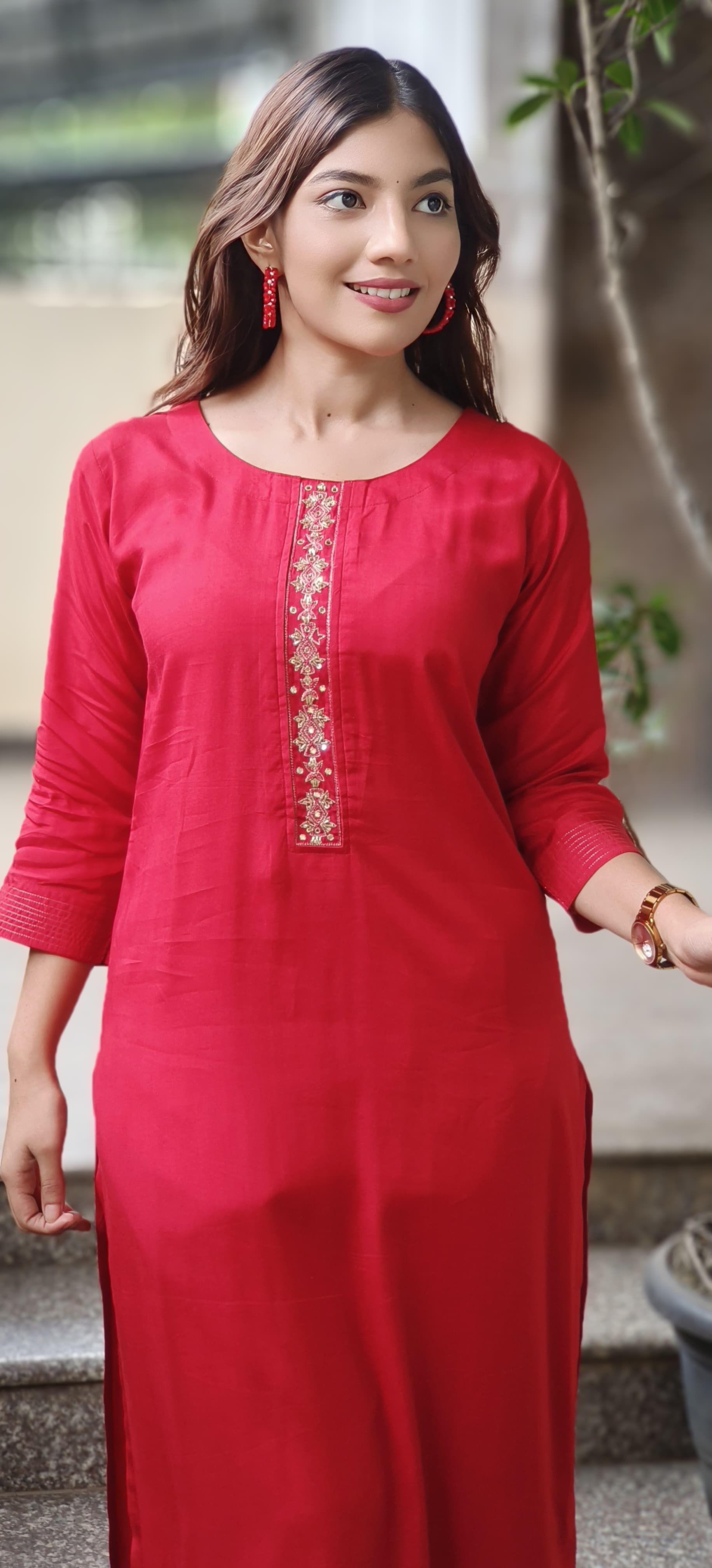Minimal Embroidery Solid Straight Kurta Pant Set In Muslin Fabric(Lean Fit)