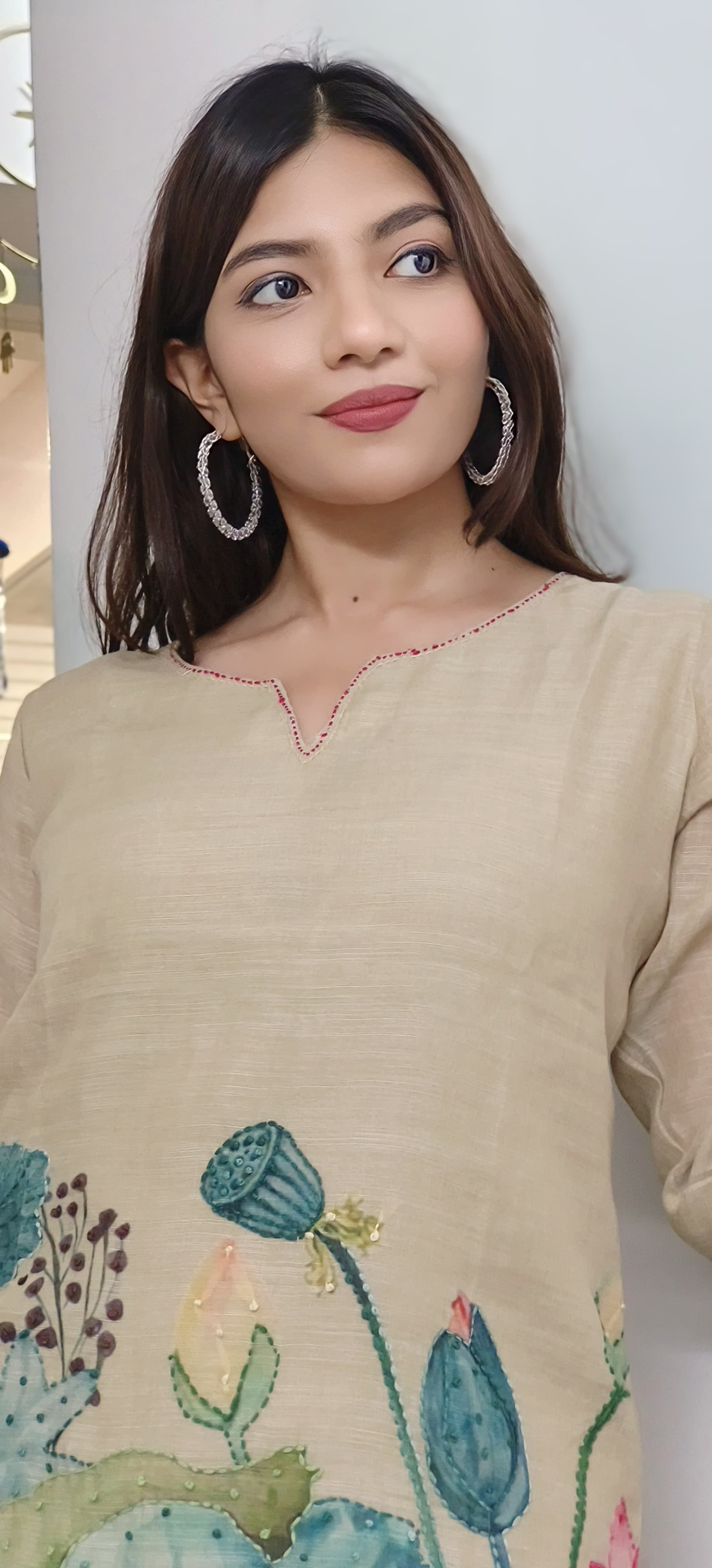Jute Fabric Floral Print With Katha Work Co-Ord Set