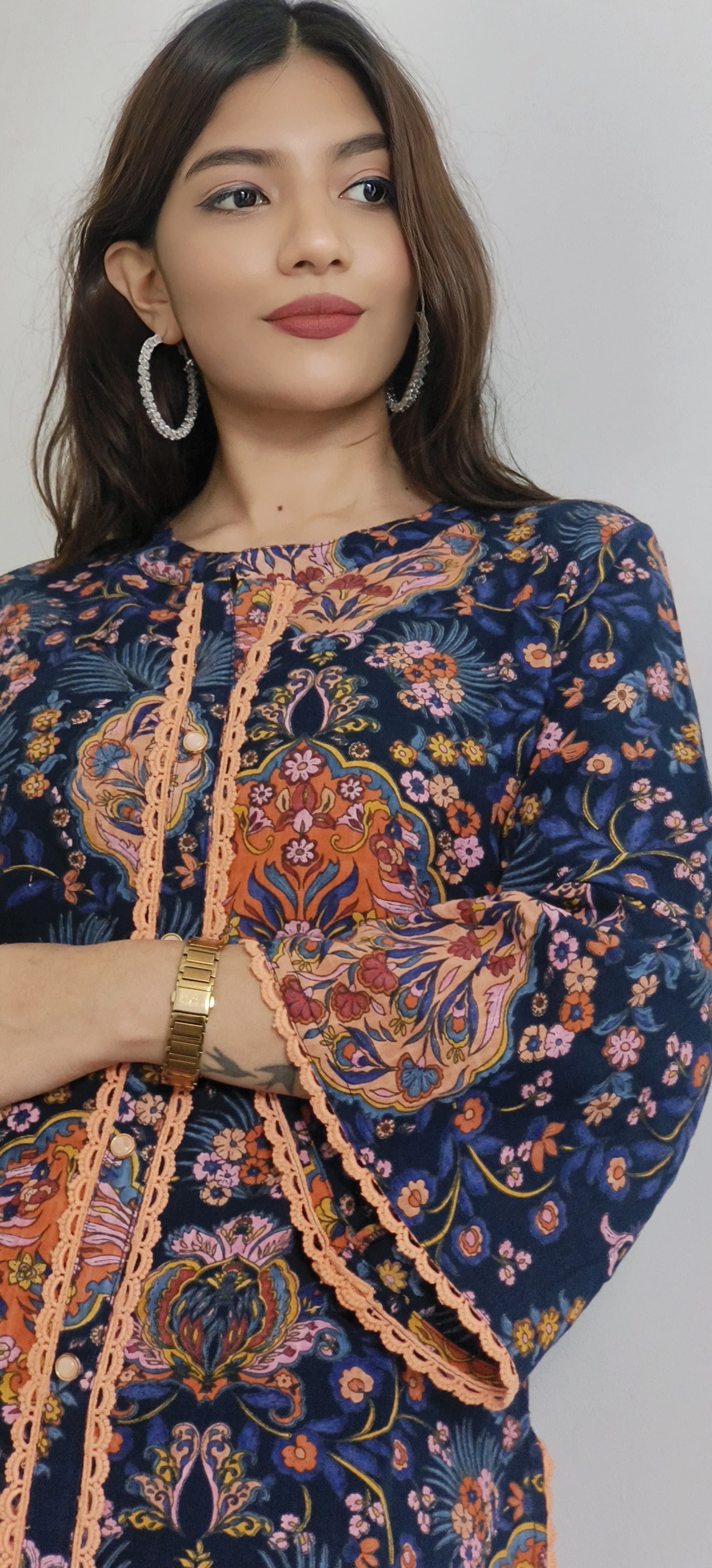 Flex Cotton Mandarin Collar Floral Glance Co-Ord Set