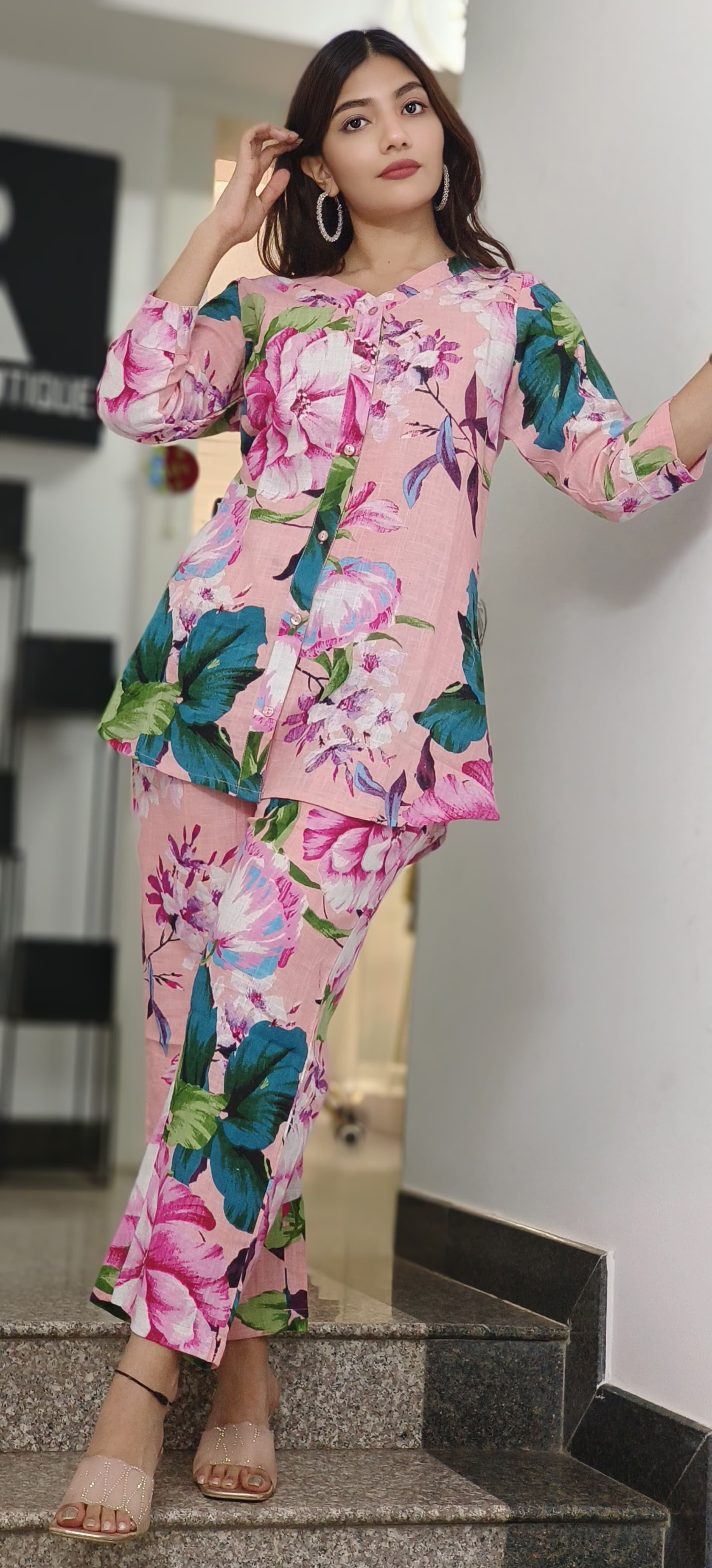 Floral Glance Multicolored V-Neck Co-Ord Set