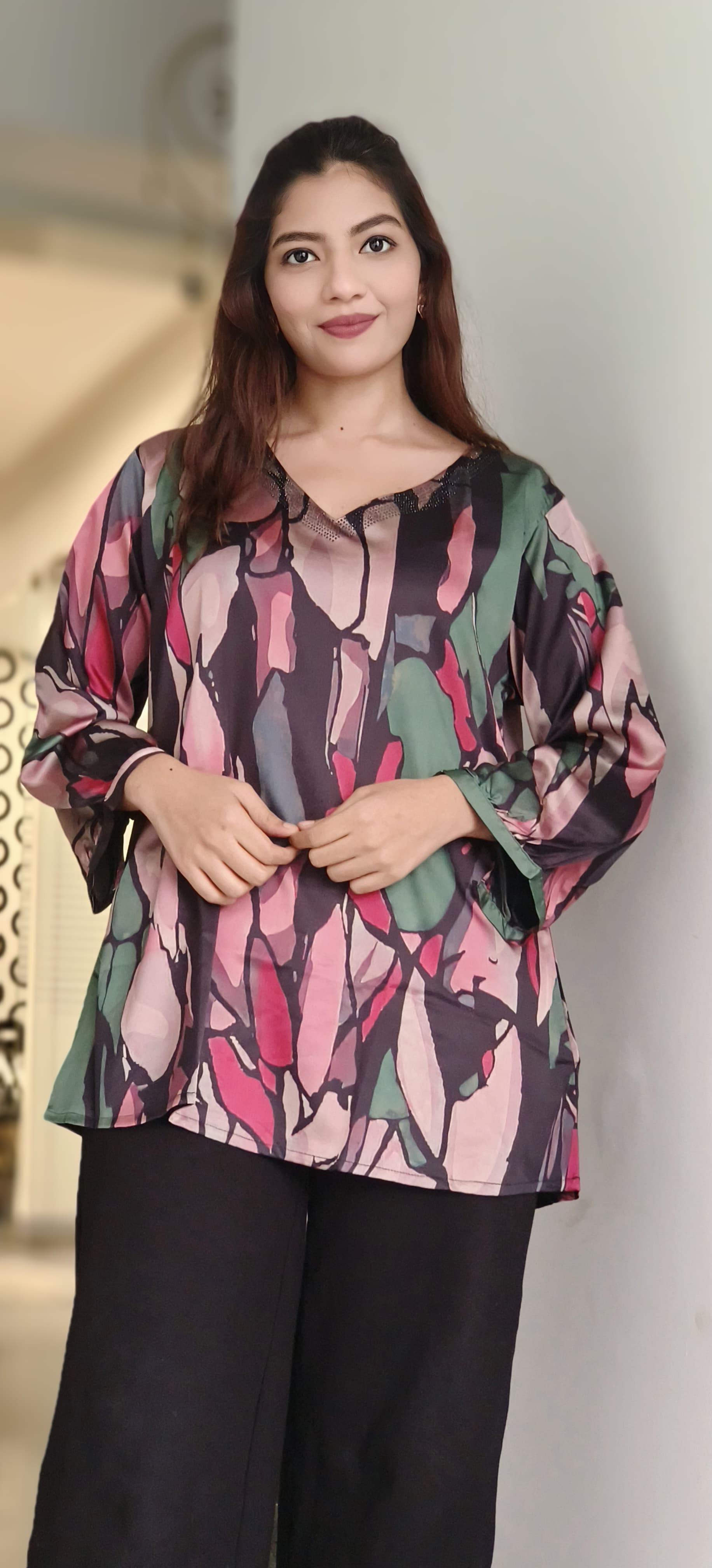 Urban Jungle Abstract V-Neck Shirt