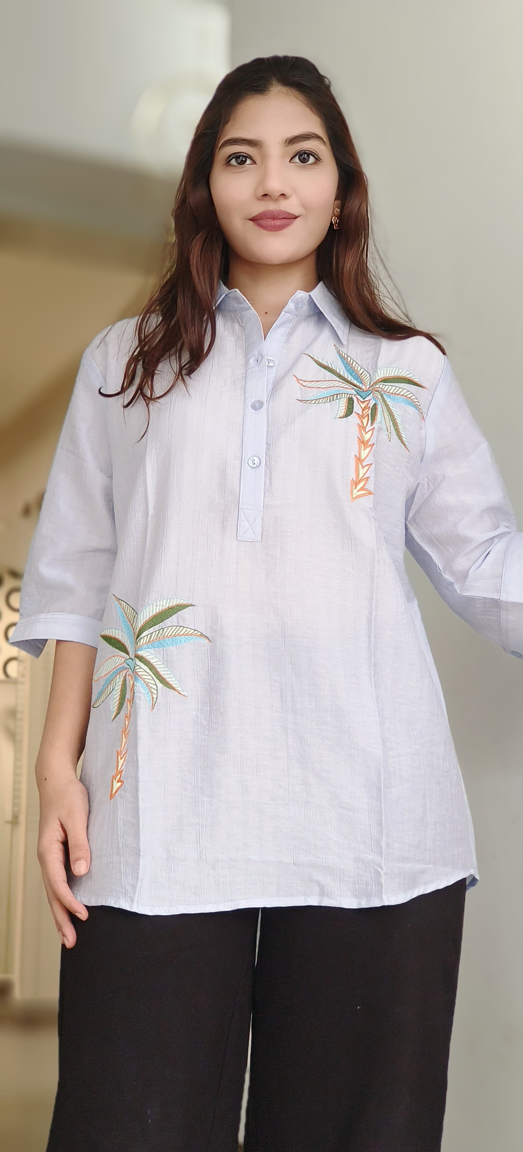 Tropical Breeze Embroidered Casual Shirt