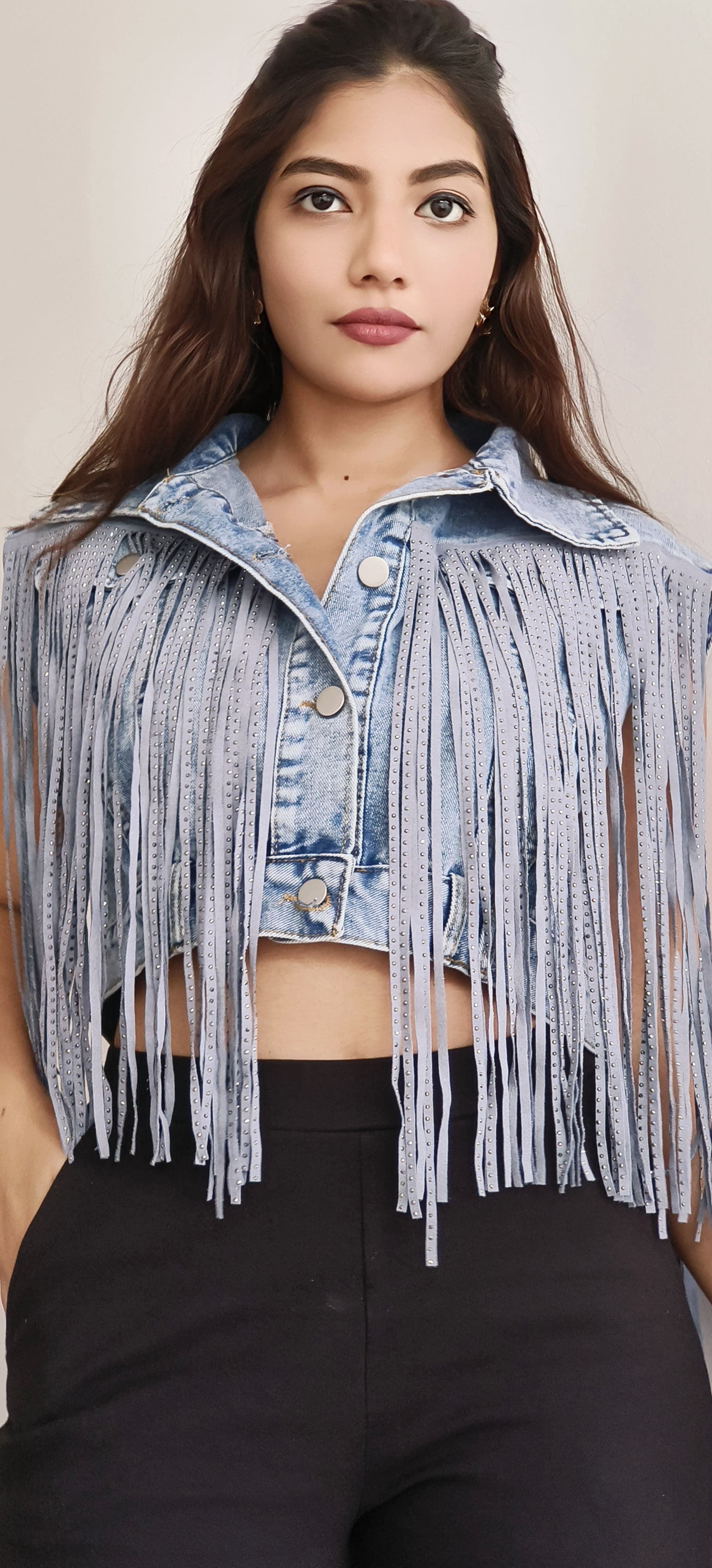 Stylish Denim Youngster Jungle Crop Shirt