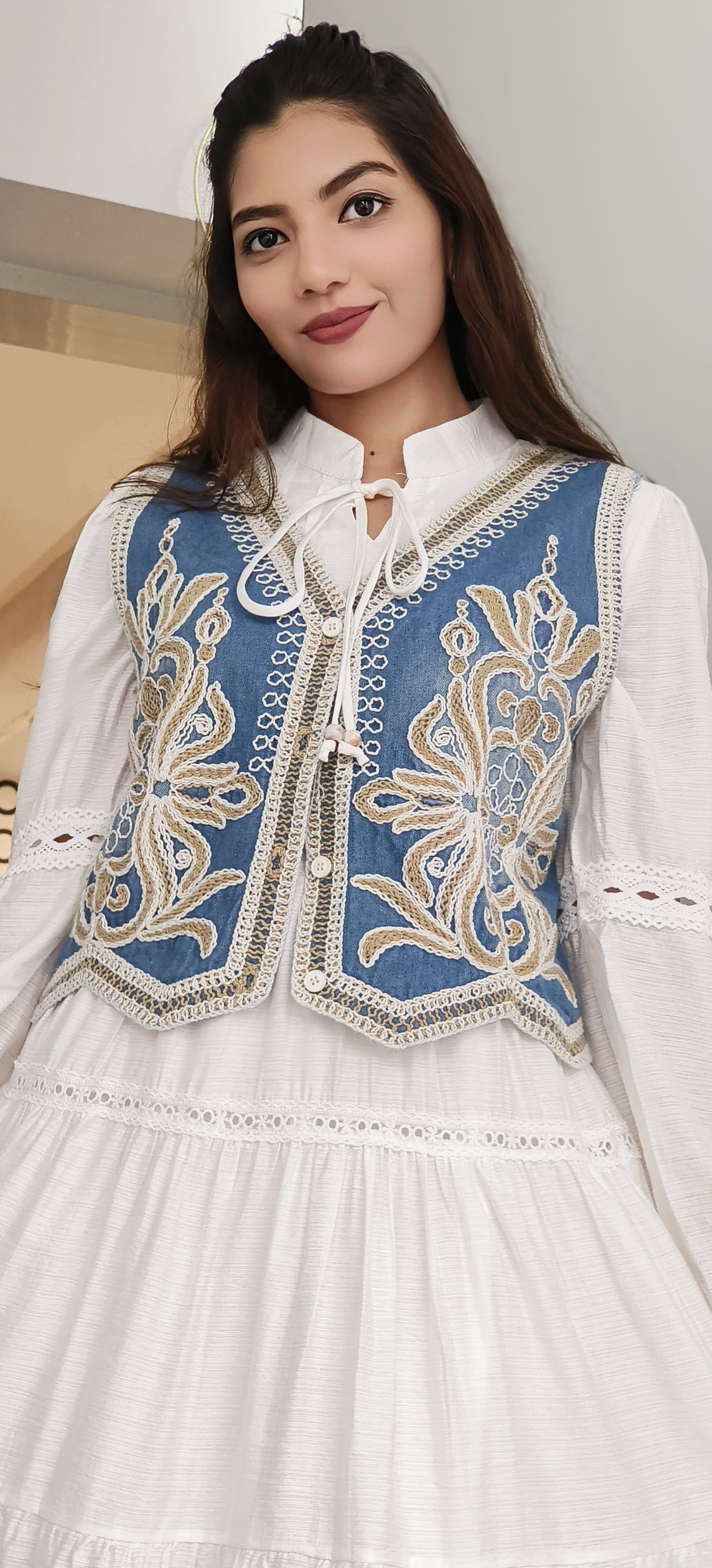 Boho Embroidered Work Denim Look Jacket Dress