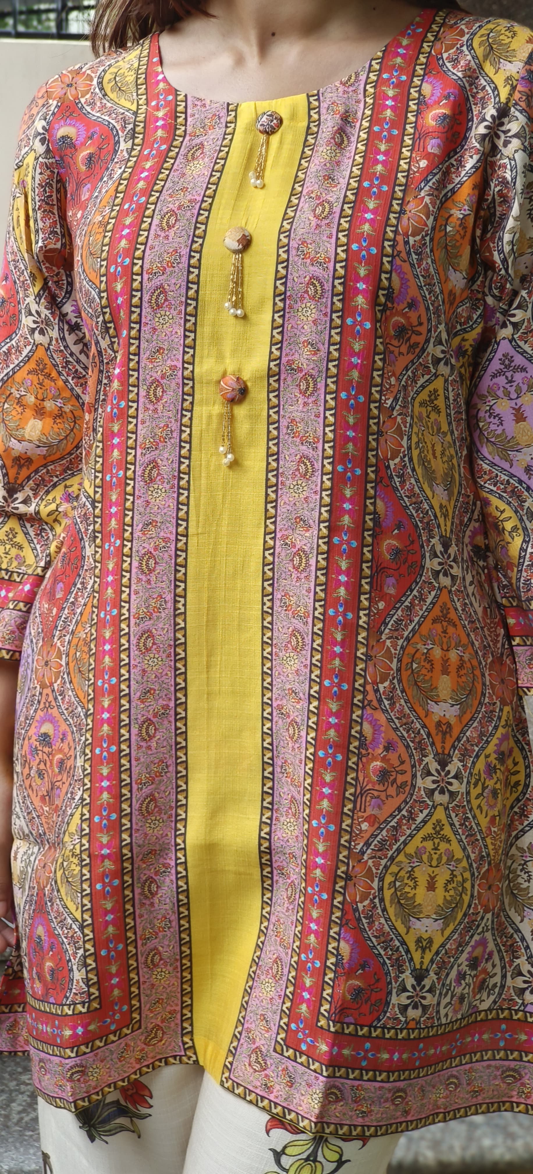 Multicolored Cultural Print Co-Ord Set In German Rayon Fabric