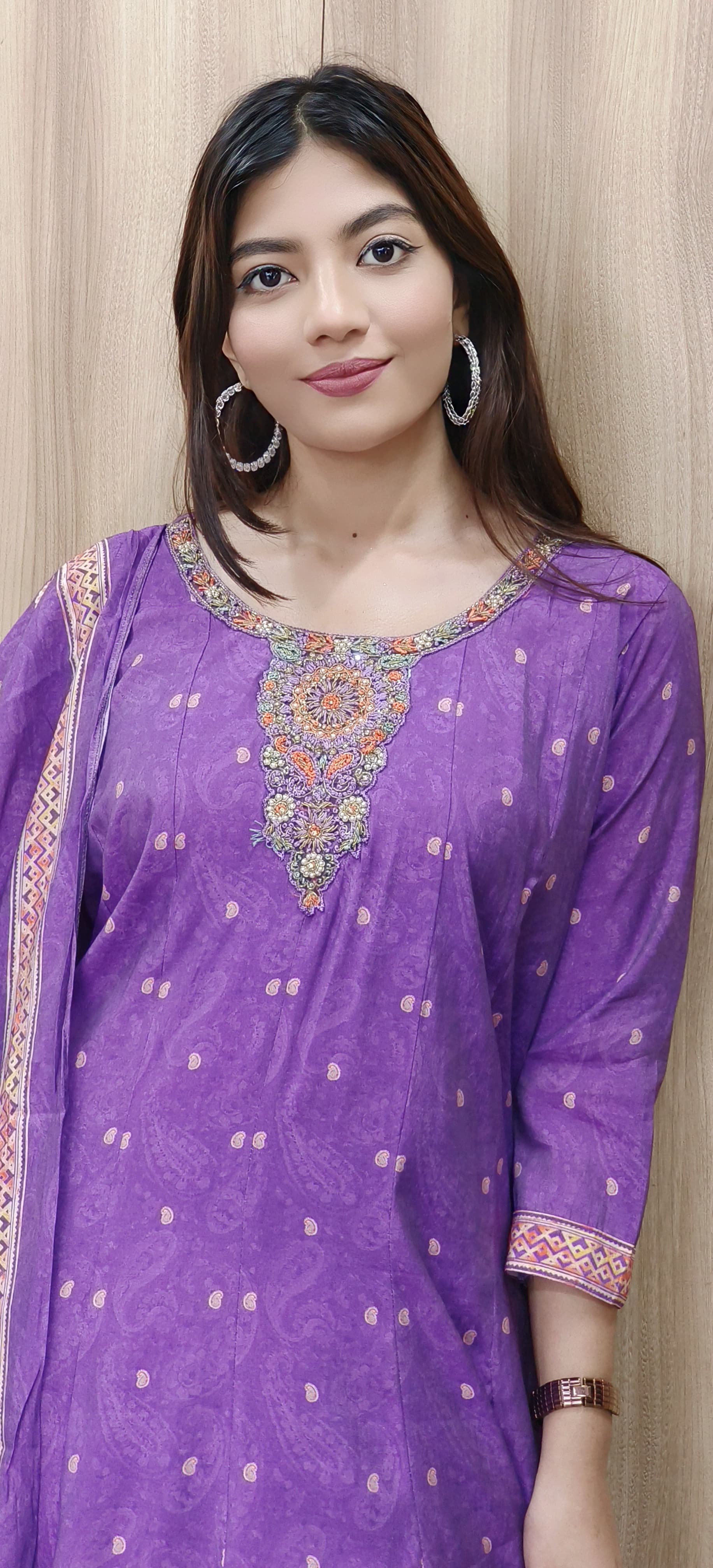 Full Handwork Sober Panel Anarkali Full Set In Muslin Fabric