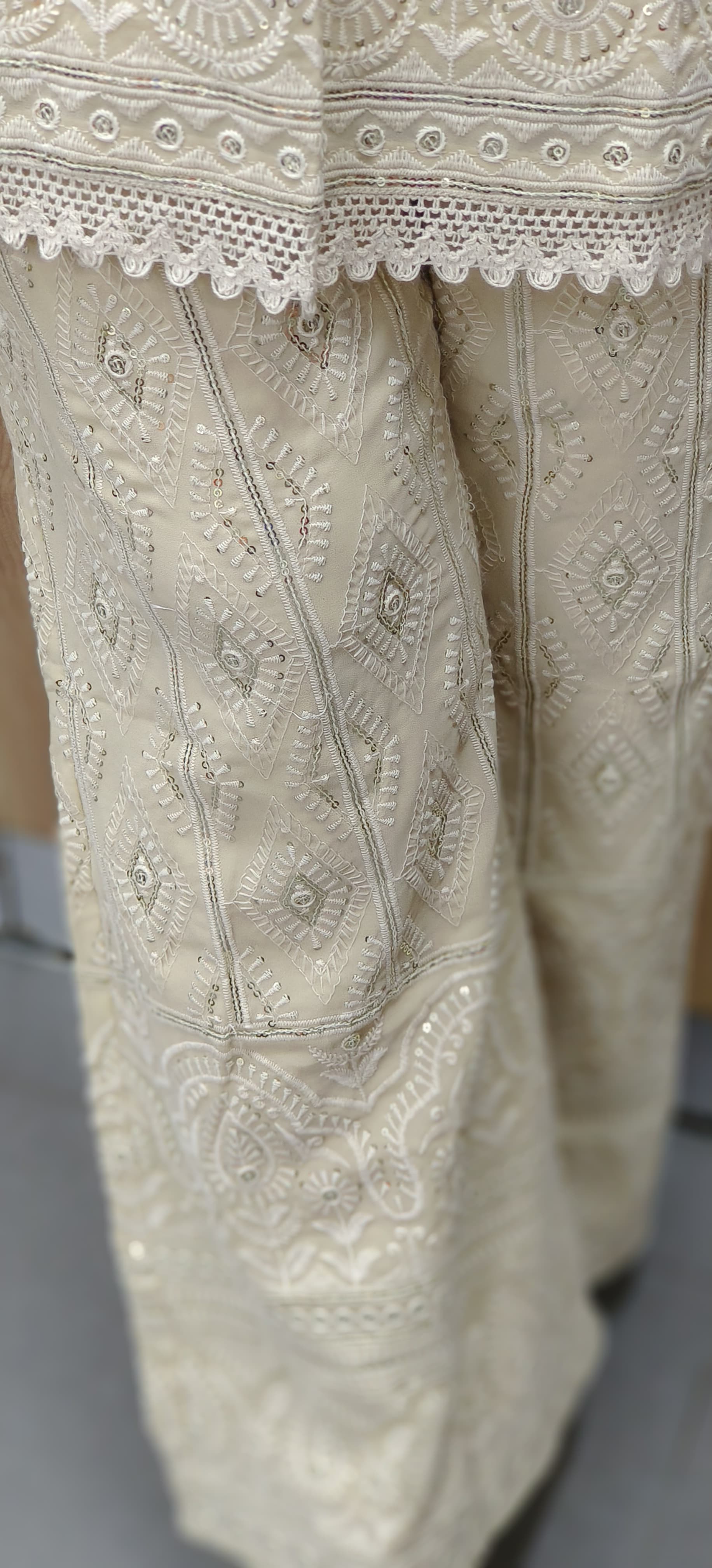 Thread Embroidered Chikankari With Crosia Work Co-Ord Set In Semi-Georgette Fabric-10612