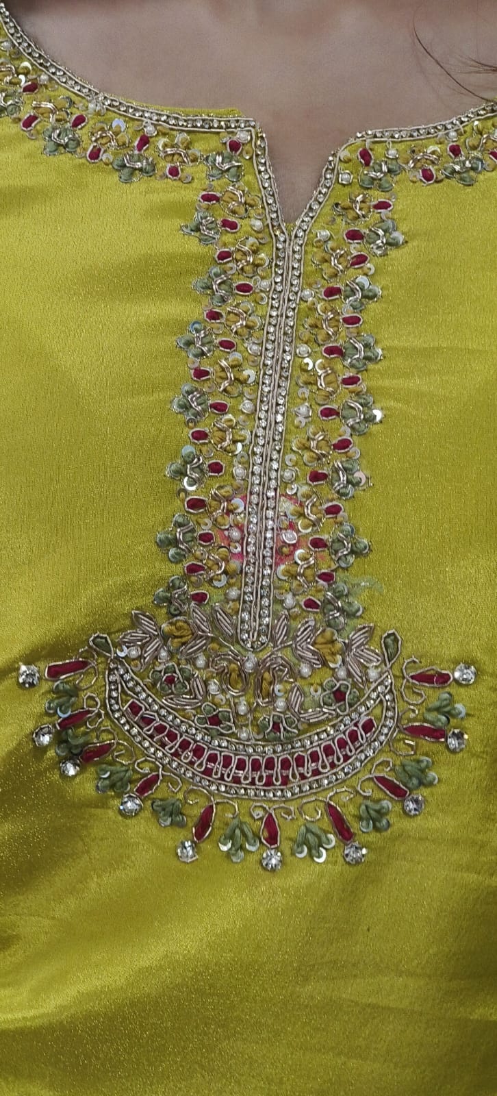 Shimmer Tissue Beautiful Floral Handwork Neon Full Suit Set With Dupatta- 08201
