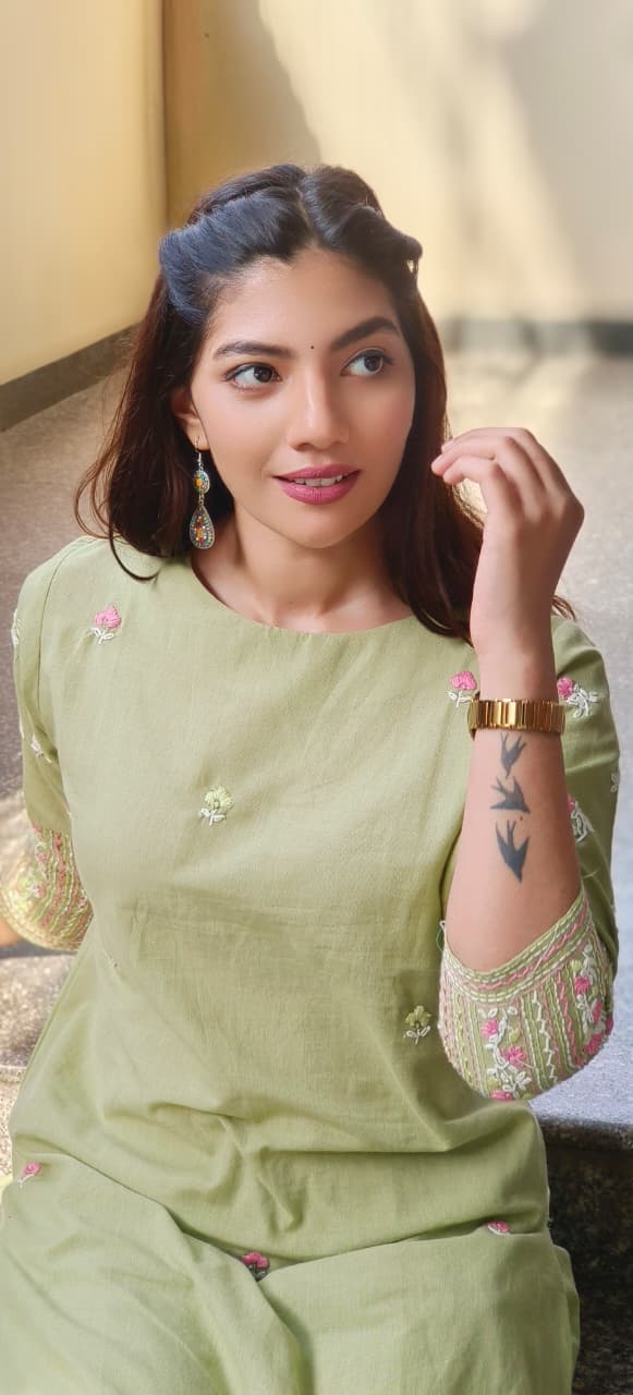 Pastel Elegance Floral Embroidery Kurta Pant Set