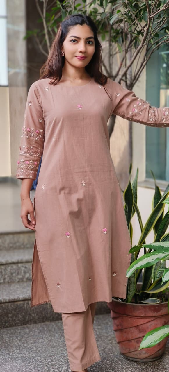 Pastel Elegance Floral Embroidery Kurta Pant Set