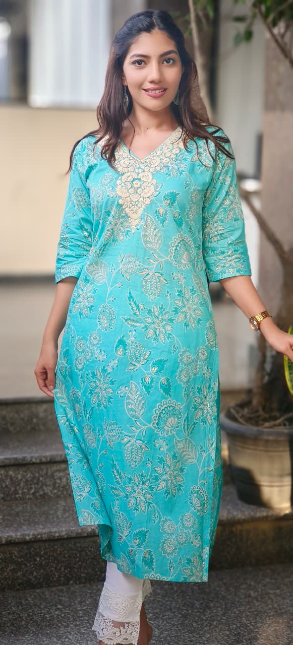 Thread Embroidered Graceful Kurti Only