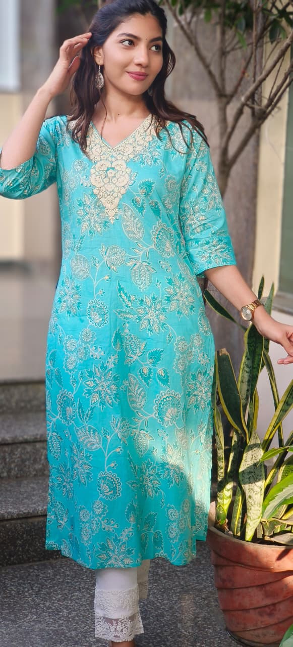 Thread Embroidered Graceful Kurti Only