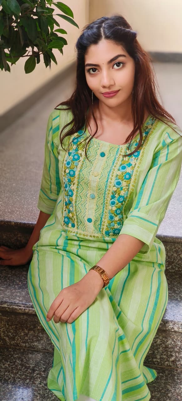 Embroidered Yoke Flex Cotton Kurti Only- 10621