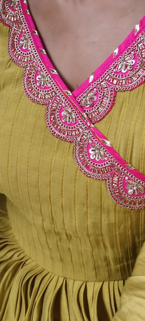 Gotta Angrakha Style Classic Pastel Shade Chanderi Full Suit Set 10393