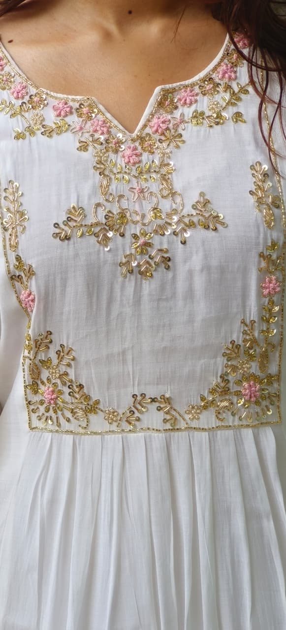Very Elegant Soft Tone A-Line Full Suit Set With Dupatta In Mul Chanderi Fabric