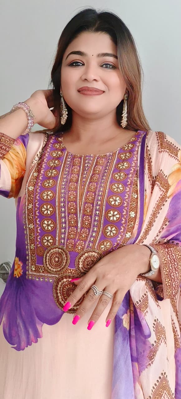 Beautiful Sequenced Handwork Floral Full Suit Set With Dupatta In Crepe Fabric