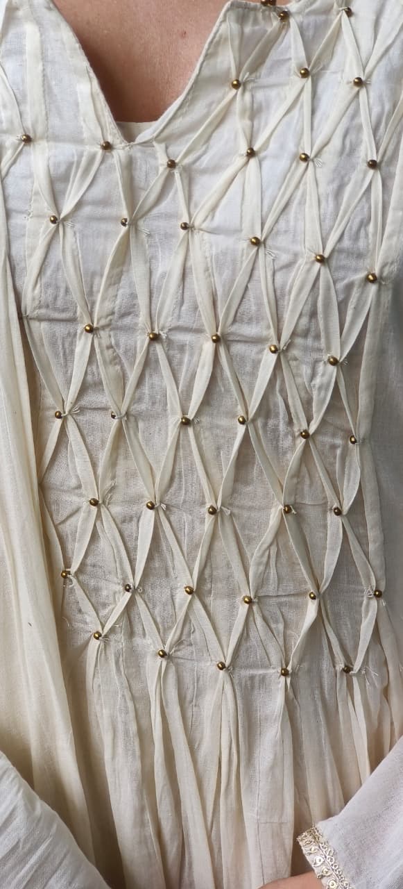 Soft Look Beautiful Gold Touch Cotton Anarkali Suit With Dupatta- 10611