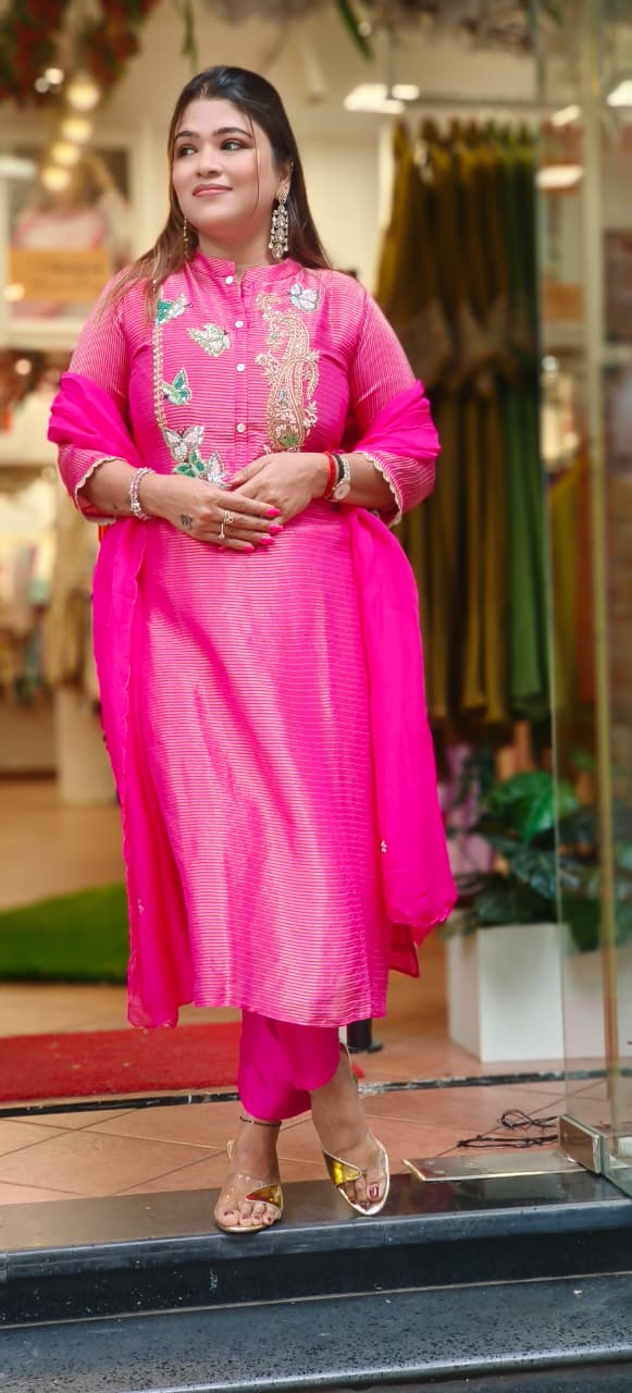 Beautiful Figures Designed Full Suit Set With Dupatta In Pure Tissue Fabric