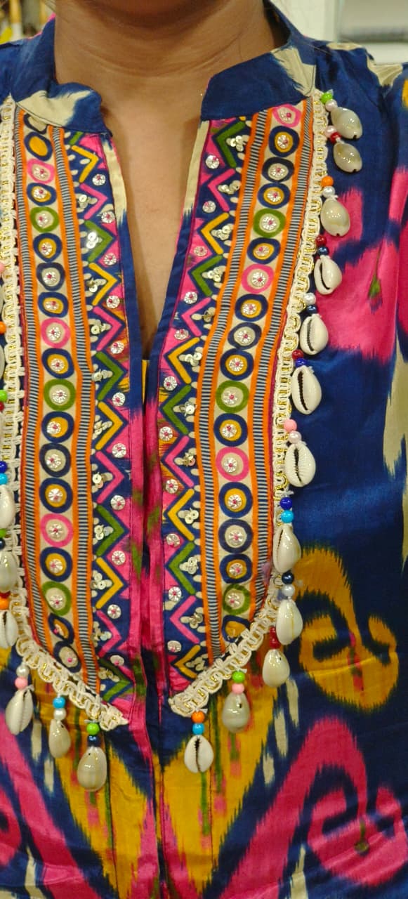 Boho Shell Neck Multicolor Co-Ord Set In Crepe Fabric-10715