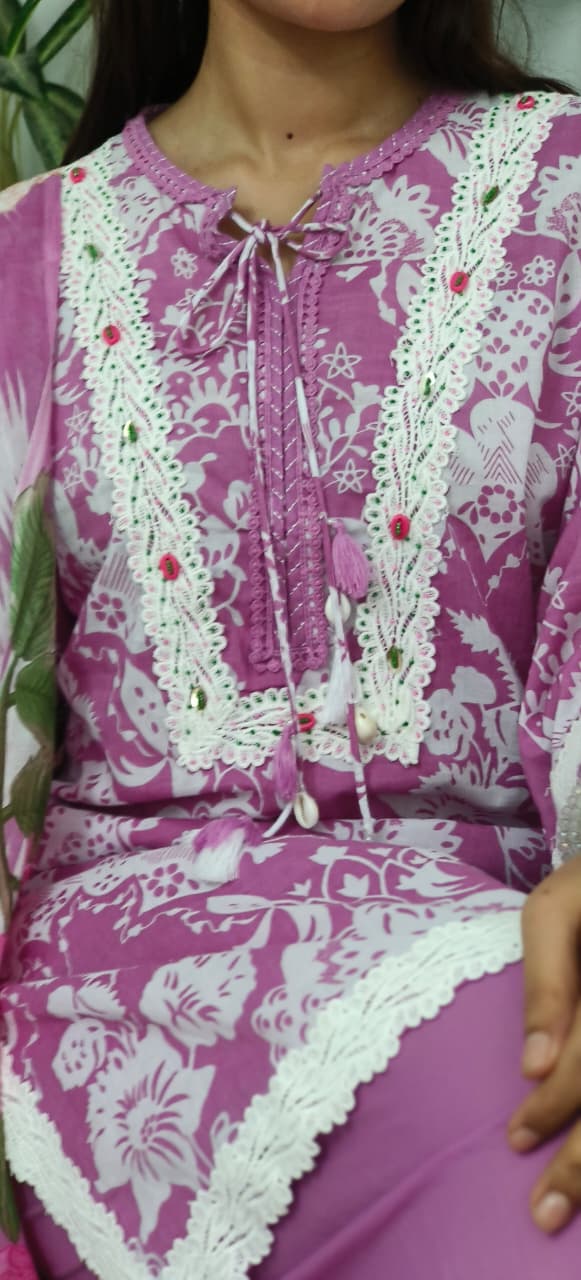 Cotton Printed Full Suit With Farsi Pant 010417
