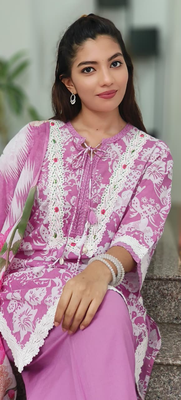 Cotton Printed Full Suit With Farsi Pant 010417