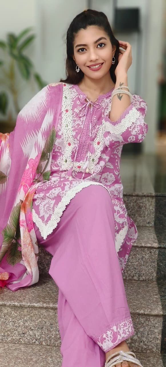 Cotton Printed Full Suit With Farsi Pant 010417