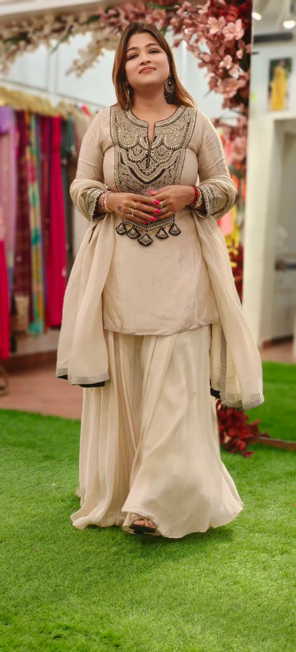 Zariya Premium Embroidered Sharara Full Suit Set With Dupatta In Real Tissue & Organza Fabric- 10773 Dispatching after 30 days