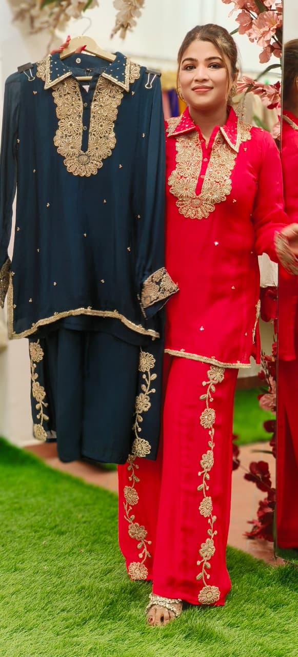 Designer Heavy Handwork Chinon Bright Co-Ord Set- 10798, 10799