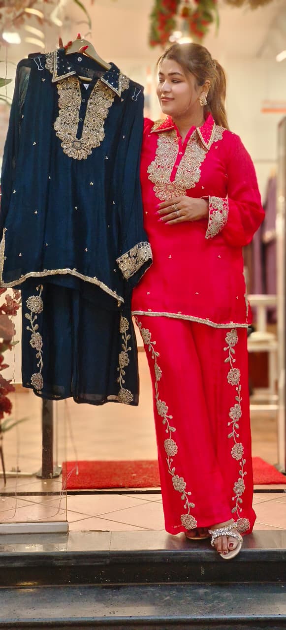 Designer Heavy Handwork Chinon Bright Co-Ord Set- 10798, 10799