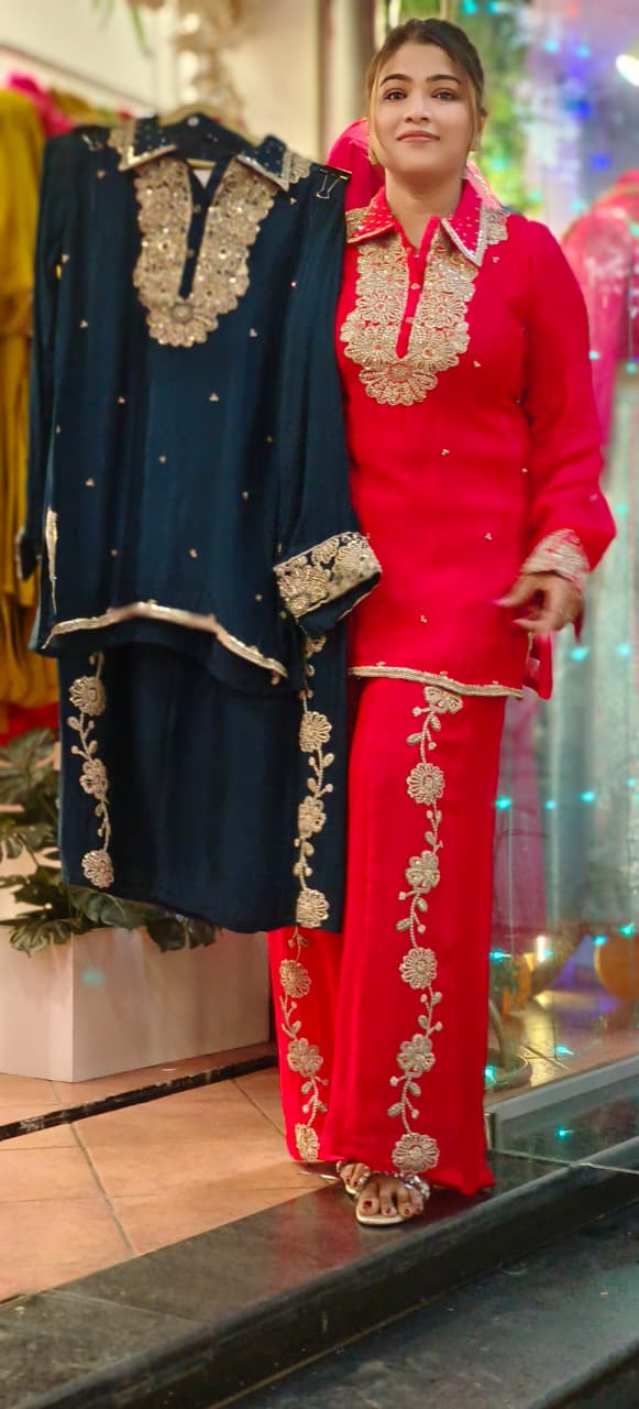Designer Heavy Handwork Chinon Bright Co-Ord Set- 10798, 10799