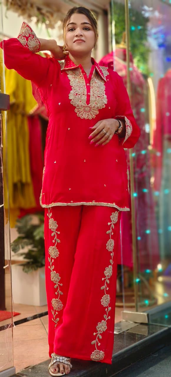 Designer Heavy Handwork Chinon Bright Co-Ord Set- 10798, 10799