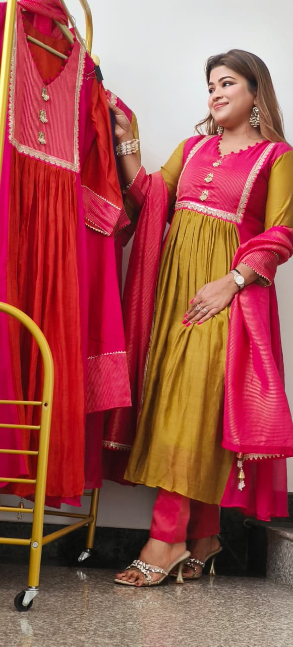Luxe Elegance A-Line Tissue With Mul Chanderi Full Suit Set 09283, 090284,09285,