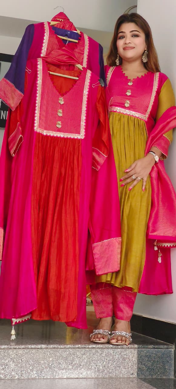 Luxe Elegance A-Line Tissue With Mul Chanderi Full Suit Set 09283, 090284,09285,