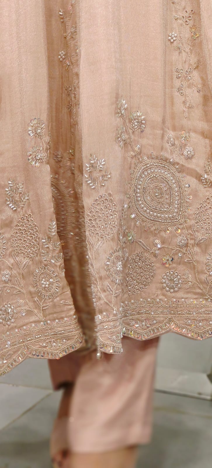 Very Elegant Panel Anarkali Full Suit Set With Dupatta In Shimmer Tissue Fabric With Heavy Handwork- 10946