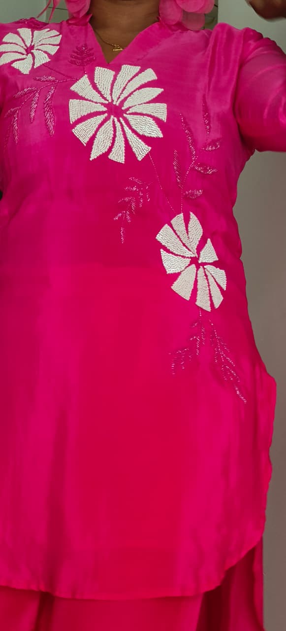Cut Dana Floral Handwork Solid Ombre Co-Ord Set In Crepe Fabric- 10872,10871