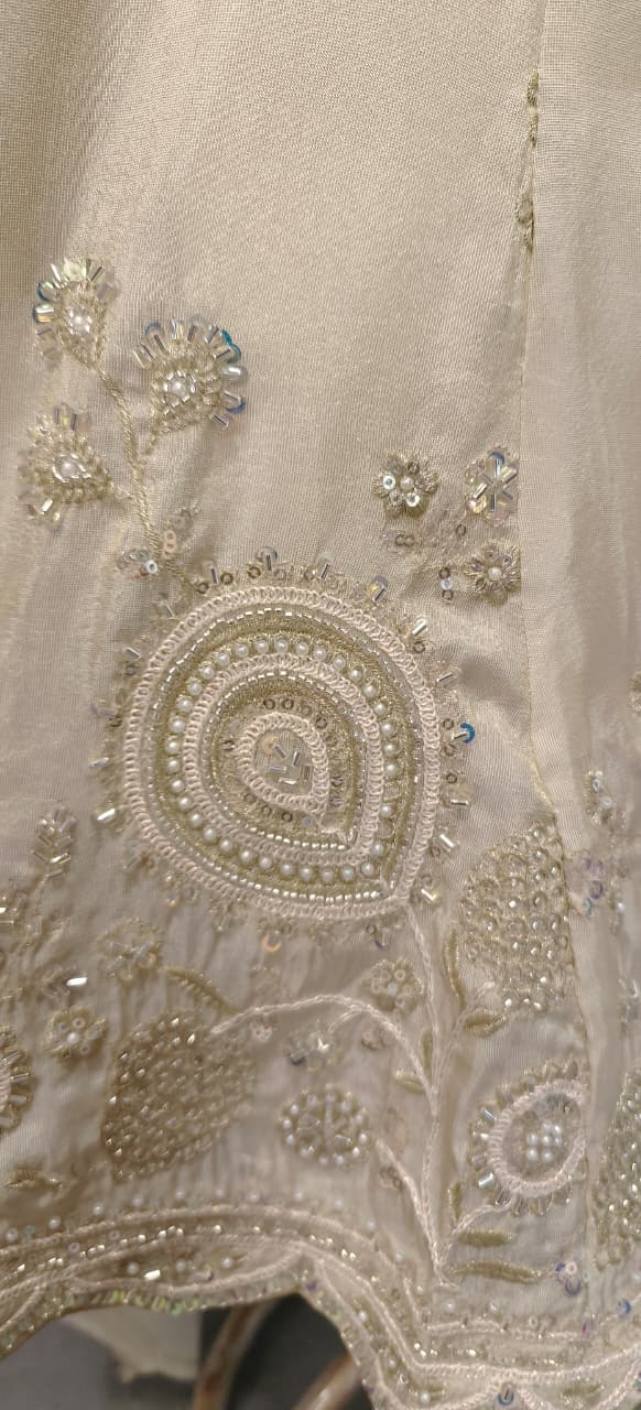 Very Elegant Panel Anarkali Full Suit Set With Dupatta In Shimmer Tissue Fabric With Heavy Handwork- 10946