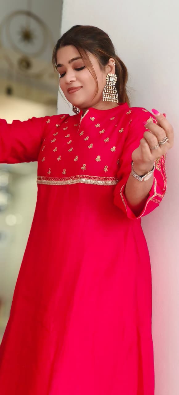Golden Charm Embroidered A-Line Full Suit Set With Dupatta-11130,29,28