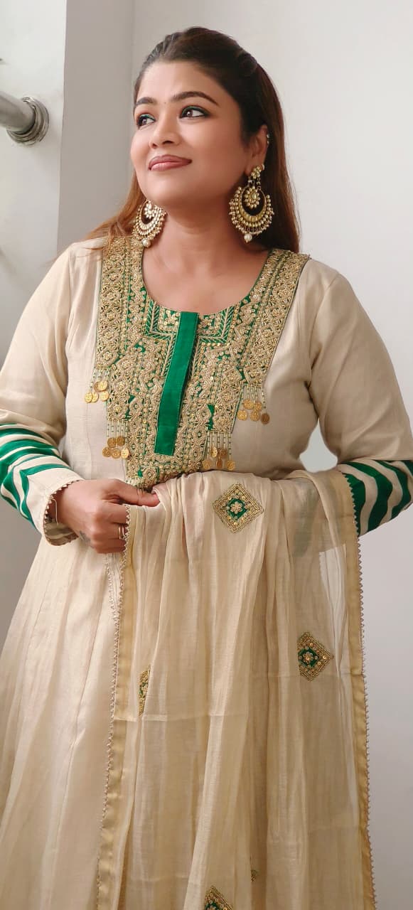 Zari Enchant Tissue Elegance Striped Sleeve Anarkali Full Suit Set With Dupatta- 11090, 11091