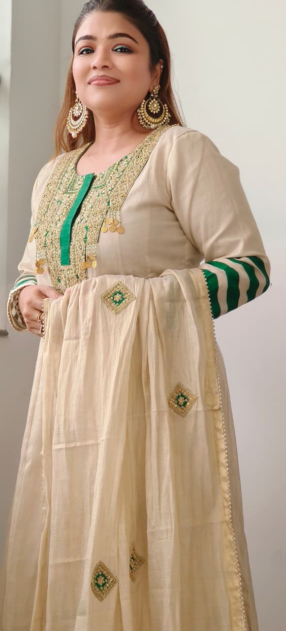 Zari Enchant Tissue Elegance Striped Sleeve Anarkali Full Suit Set With Dupatta- 11090, 11091