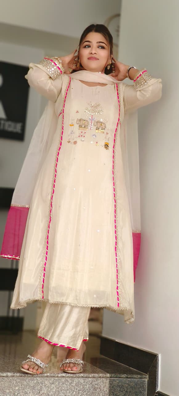Real Mirror Elegant A-Line Full Suit Set With Dupatta In Tissue Fabric- 11322, 11323, 11324