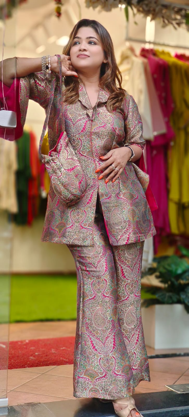 Brocade Royal Look Collared Indo-Western Kurta Pant With Potli- 11253,11252